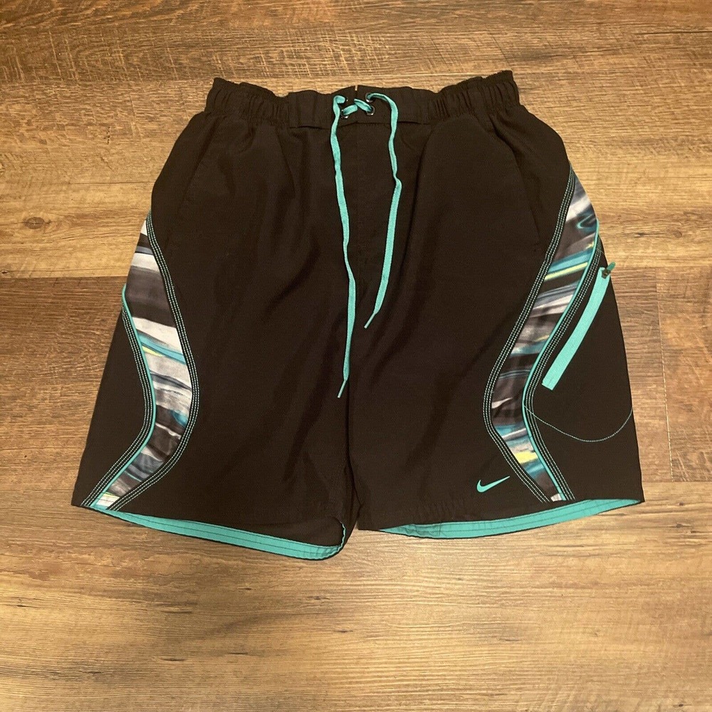 Nike Mens Black Medium Drawstring Waist Lined Active Wear Swim Trunks Shorts